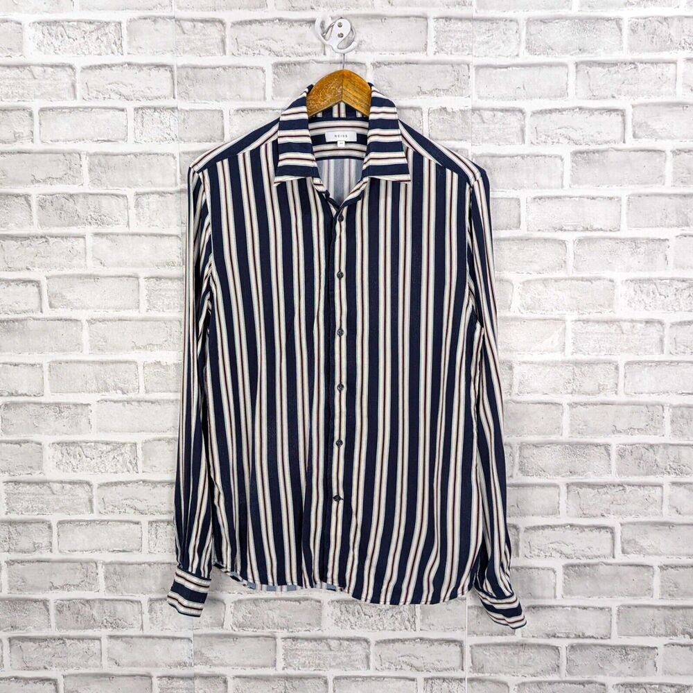 REISS Button up Keanu Striped Shirt Blue Stripes Viscose size M
